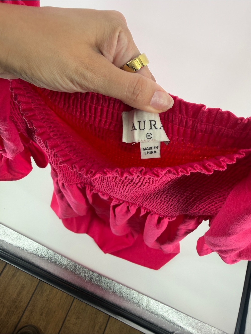 Smocked Square-Neck Midi Dress in Bright Pink from The Red Dress Boutique - Picture 3 of 8
